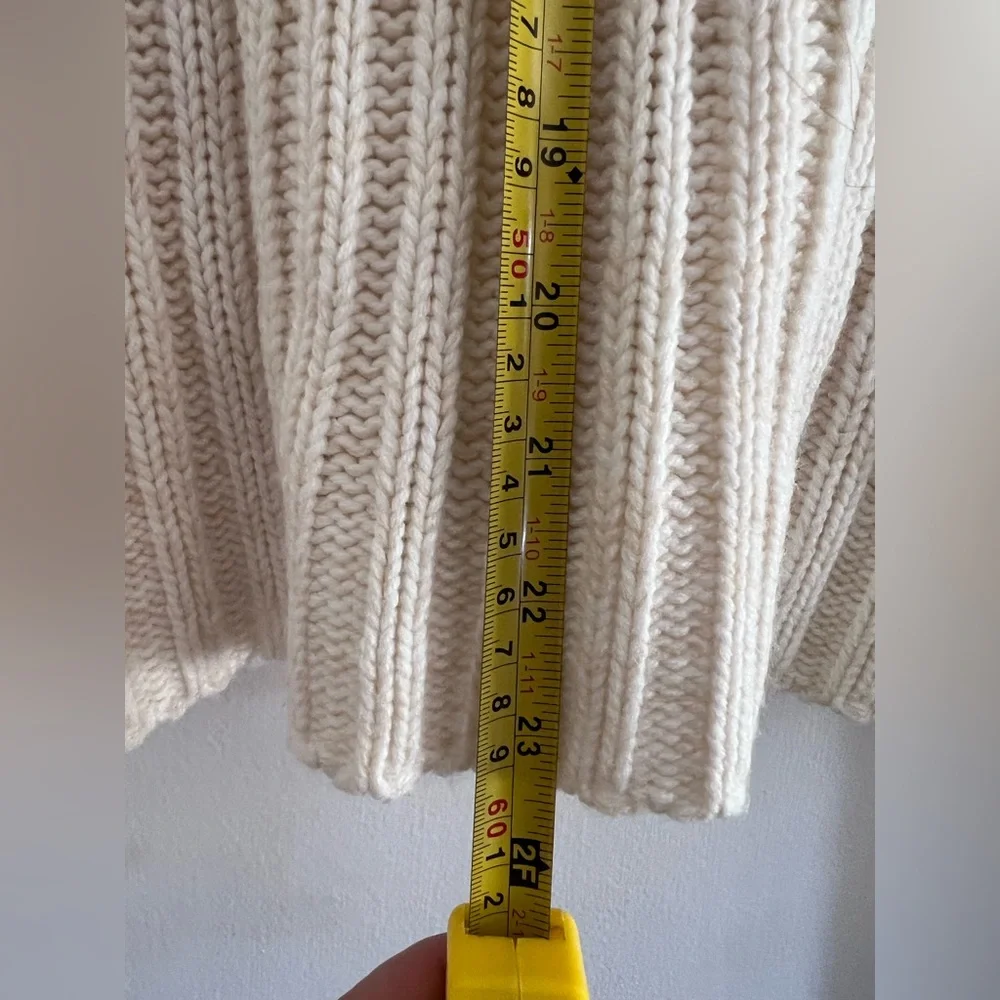 Cotton Emporium Womens Pullover Sweater Ivory Cable Knit Ribbed Hem Crew - Picture 4 of 4